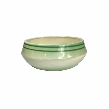 Vintage White and Green Stoneware Bonsai Squat Planter 