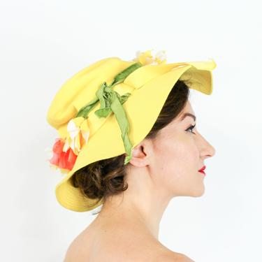 70s Yellow Floppy Sun Hat | Wide Brim Flower Hat | Hippie Floppy Hat | Chicago 