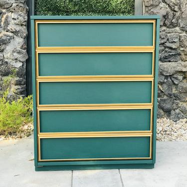 Five drawer forest green highboy