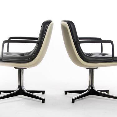 A Set of 2 Tufted Black High Stance Mid Century Modern Side Chairs that Swivel 