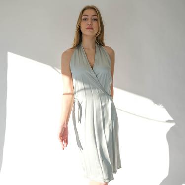 Vintage 90s Calvin Klein Collection Light Seafoam Green Silk Side Belted Wrap Dress | Made in Italy | 100% Silk | 1990s 2000s Designer Dress 