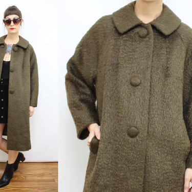 Vintage 60's Dark Green Fuzzy Mohair Swing Coat / 1960's Olive Green Jacket / Fuzzy Jacket / Women's Size Small - Medium - Large by Ru