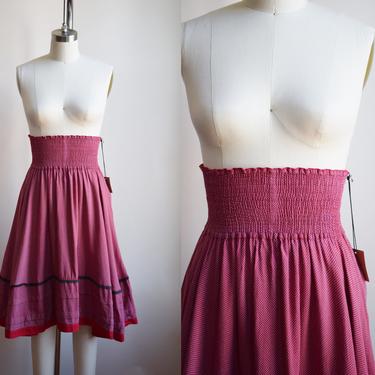 Vintage 1980s Kenzo Ultra High Waist Skirt | XS/S | red elastic waist full midi skirt | wool / cotton blend by Kenzo Paris 