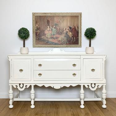 NEW - Vintage White Jacobean Sideboard Buffet, Painted Antique Sideboard 
