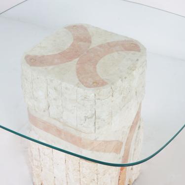 Travertine and Marble End Table 