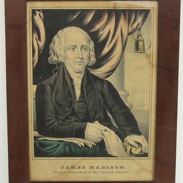 Framed James Madison Hand Colored Currier &amp; Ives Lithograph - 12.5 x 16.5&amp;quot; 