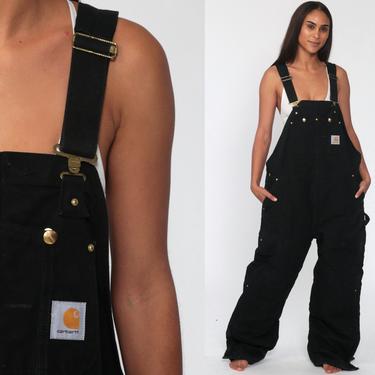 90s Carhartt Overalls XL Black Work Coveralls Insulated Baggy Pants Utility Dungarees Coveralls Workwear Long Wide Leg Vintage Extra Large 