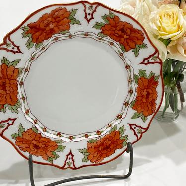 AL A. Lanternier & Co. France Limoges Antique Plate with Red Orange Flowers 