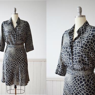 Les Copains Silk Dress Set | 1990s Vintage Les Copains Blouse and Skirt | L 