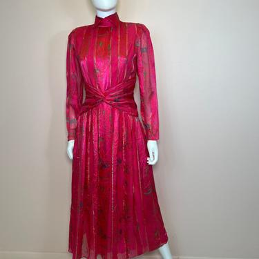 Vtg 1960s 1970s hot pink silk maxi dress 