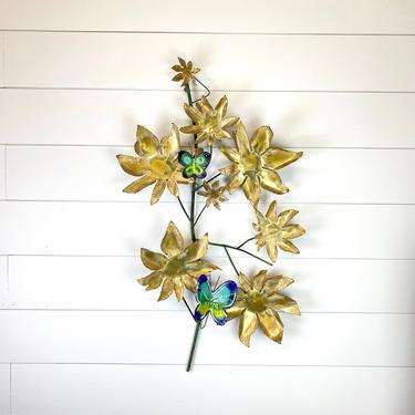 Vintage 1966 Curtis Jere Enamel Butterfly Flowers Metal Art Sculpture Wall Hanging Mid Century Modern Decor Artisan Signed 