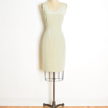 vintage 90s dress Sylvia Heisel moss green silk simple hourglass mini dress S 