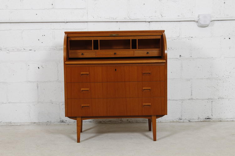 Danish Modern Roll Top Secretary Desk / Dresser in Teak