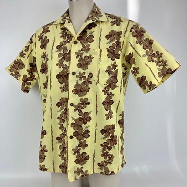 1950s Hawaiian Shirt - ALU LOLE LABEL - Made in Hawaii - All Cotton - Hibiscus Flowers - Metal Buttons - Size Medium or a Tailored Large 