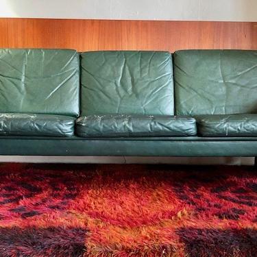 Danish Green Leather Sofa by Svend Skipper
