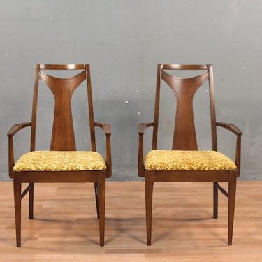 Mid Century Walnut &amp; Gold Floral Armchair – ONLINE ONLY