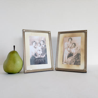 Set of 2 Matching Vintage 5x7 Frames, Pair of Silver Metal Frames with Easel Stands, Mats Included 