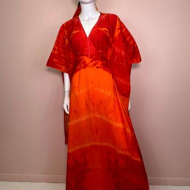 Vtg 70s red and orange tie dye cotton caftan 