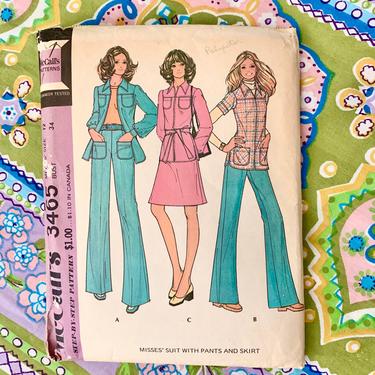 Vintage 70s Sewing Pattern, Bell Bottoms, Wide Legs Pants, Skirt, Tops, Complete Uncut, McCalls, Bust 34 / Hips 36 