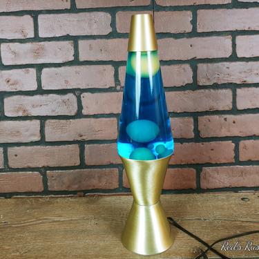 Groovy Mod Gold Lava Lamp with Turquoise and White Lava 