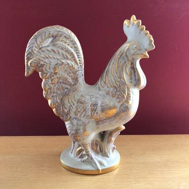 Vintage 1950s Royal Haeger Rooster Ceramic with Gold Highlights 