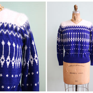 Vintage 1980's Cobalt Angora Sweater | Size Small/ Medium 