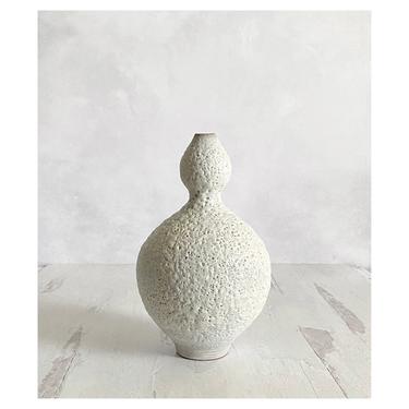 SHIPS NOW- Curvaceous Ceramic Stoneware Vase with Textural White Crater Glaze .  Rustic Modern Handmade Bud Vase 