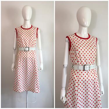 Vintage 1960s 1970s Flutterbye Mod Red And White Polka Dot Scooter Dress 60s 70s 