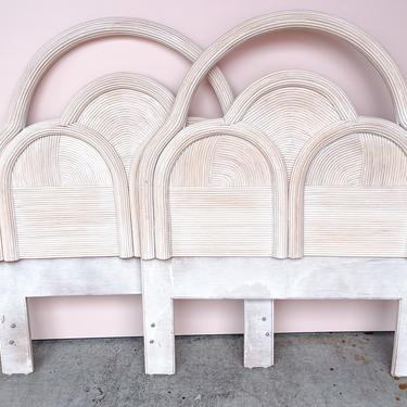 Pair of Arched Split Reed Rattan Headboards