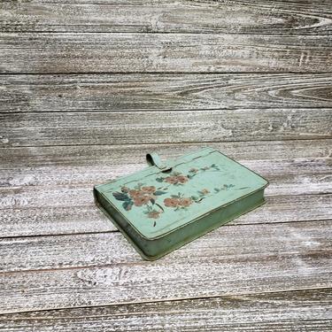 Vintage Toleware Crumb Catcher, Hand-painted Flowers &amp; Mint Green Metal Silent Butler, Serving Table Cleaner, Shabby Chic, Vintage Kitchen 