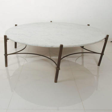 Marble Coffee Table in Bronze Hexagon Swirl Base by Arturo Pani Mexico 
