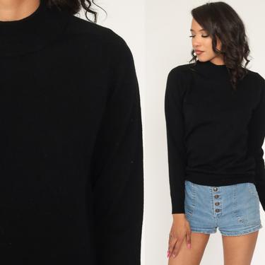 Black Lightweight Sweater Sweater Light Sweater 70s Sweater Retro Pullover 1970s Vintage Plain Black Small 