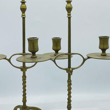Pair of Brass Double Arm Taper Candlestick Holders Lion Claw Feet Design Vintage 13.5&amp;quot; 