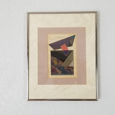 1980 v. Respress Geometric Art Collage Painting . 