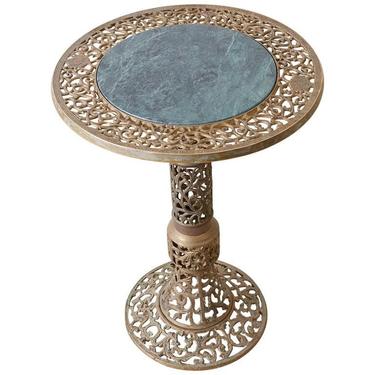 Chinese Reticulated Brass and Marble Top Drink Table by ErinLaneEstate