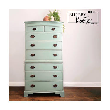 NEW! Mint green antique extra large tall dresser shabby chic chest of drawers Federal Hepplewhite Mahogany bow front - San Francisco CA by Shab