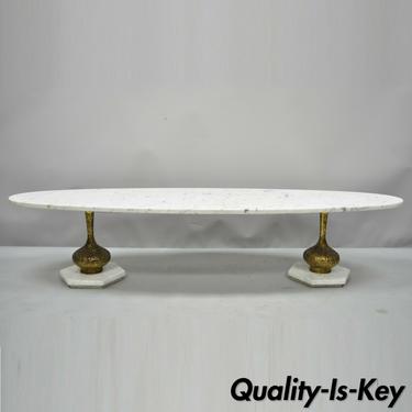 Vtg Italian Hollywood Regency 70" Long Oval Surfboard Marble Top Coffee Table