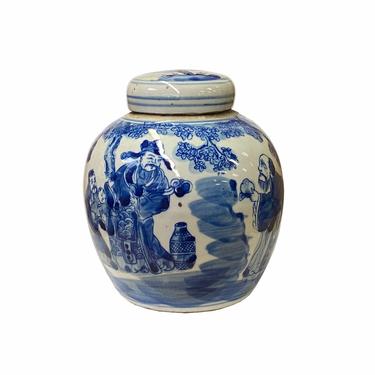 Chinese Oriental Small Blue White Porcelain 3 Gods Theme Ginger Jar ws1860E 
