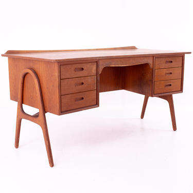 Svend Madsen Danish Teak Mid Century Double Sided Executive Writing Desk with Curved Top 