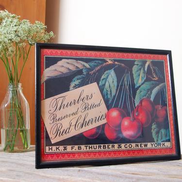 Fruit crate art / vintage fruit label / Thurbers cherries framed label / vintage cherry print / fruit art / rustic farmhouse framed art 