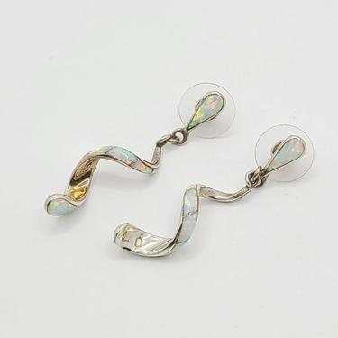 Beautiful Fire Opal Sterling Silver Spiral Drop Zuni Earrings signed LD 