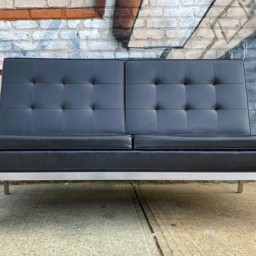 Florence Knoll 2 seater armless sofa couch loveseat original Black Vinyl upholstery mid century modern 