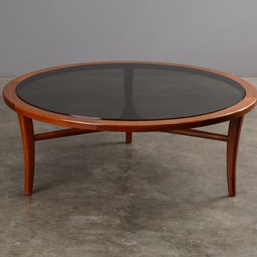 44&amp;quot; Round Mid-Century Coffee Table Danish Modern Teak and Glass 