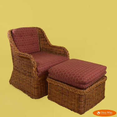 Braided Rattan Lounge Chair With Ottoman