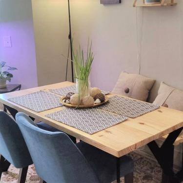 Reclaimed Wood & Metal Dining Table - Farmhouse Table, Boho Rustic Dining Table 