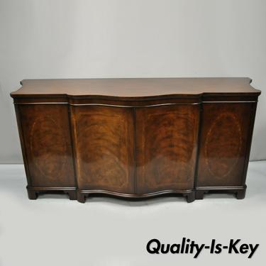 Baker Antique Flame Mahogany Inlaid Serpentine Sideboard Buffet Credenza Cabinet