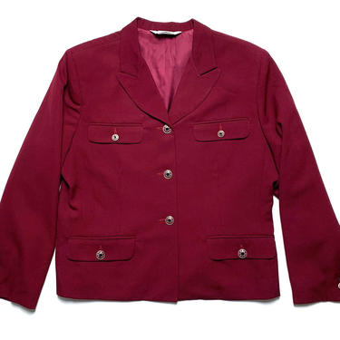 Vintage AUSTIN REED Women's 100% Wool Gabardine Jacket ~ Tagged 14 / Fits M to L (Petite) ~ Cropped Blazer / Sport Coat ~ Burgundy 