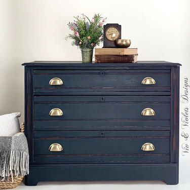 SOLD***Antique Navy Dresser / Bureau / Chest of Drawers / Bedroom / Entryway Table 