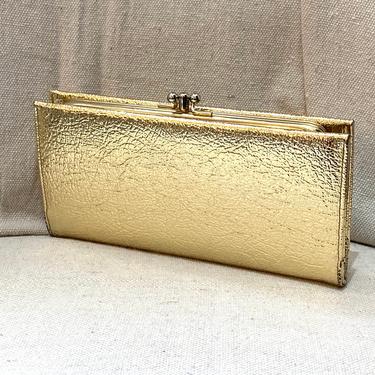 Vintage 60s NWT GOLD LAME Clutch Wallet / Kisslock / Baronet 