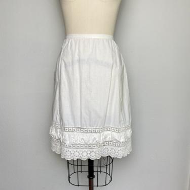Antique Petticoat White Cotton 1900s Skirt Eyelet 